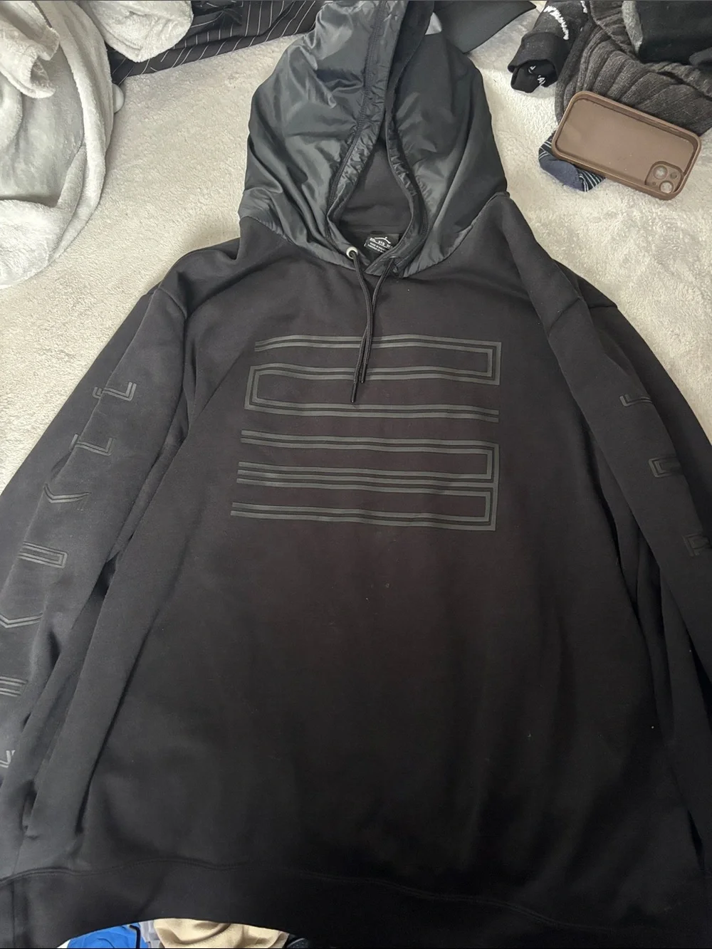 Jordan Black Men's Hoodie with Subtle Tonal Stripe Graphic